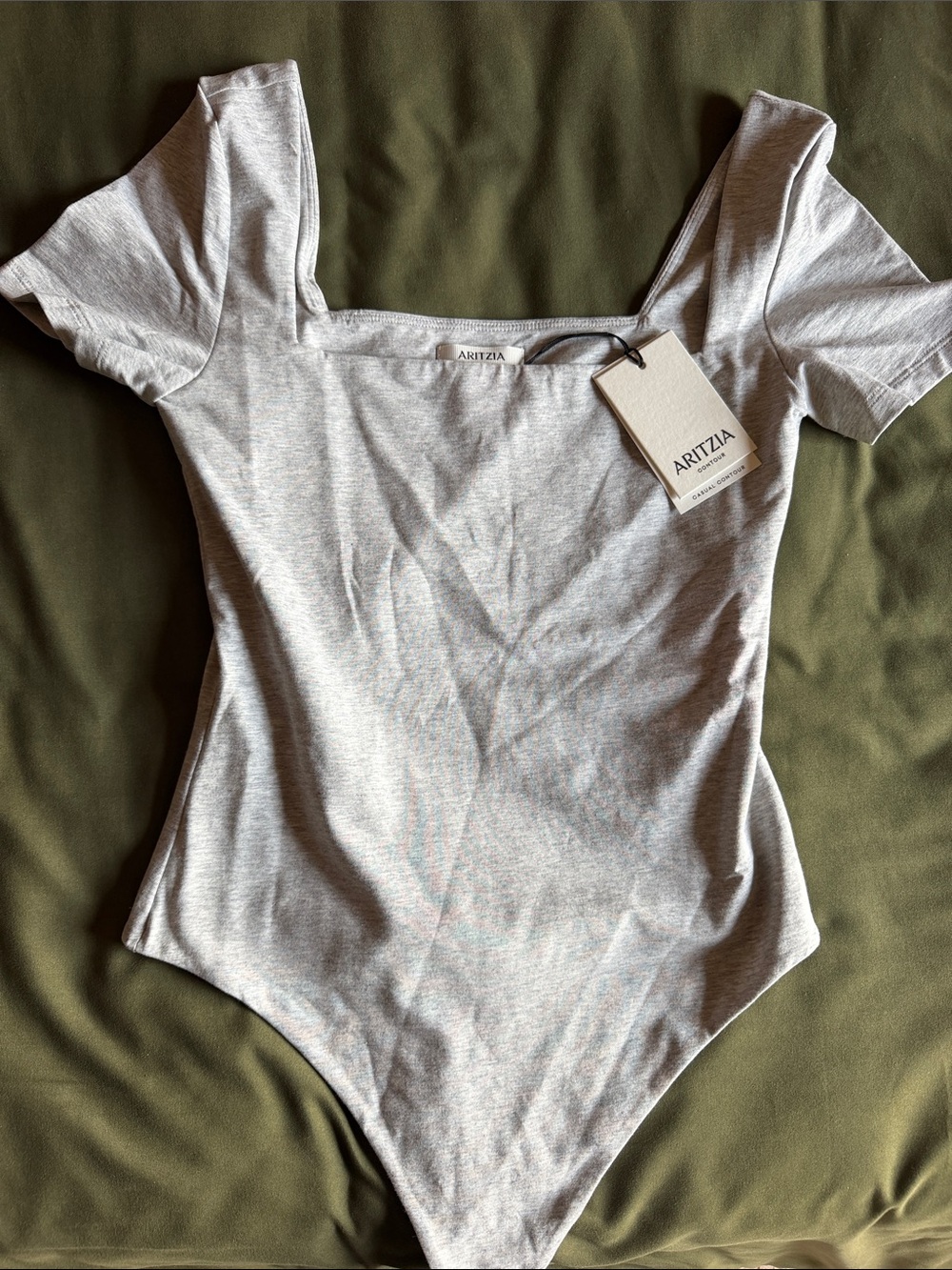 {ARITZIA} heather chrome gray square neck casual contour bodysuit S